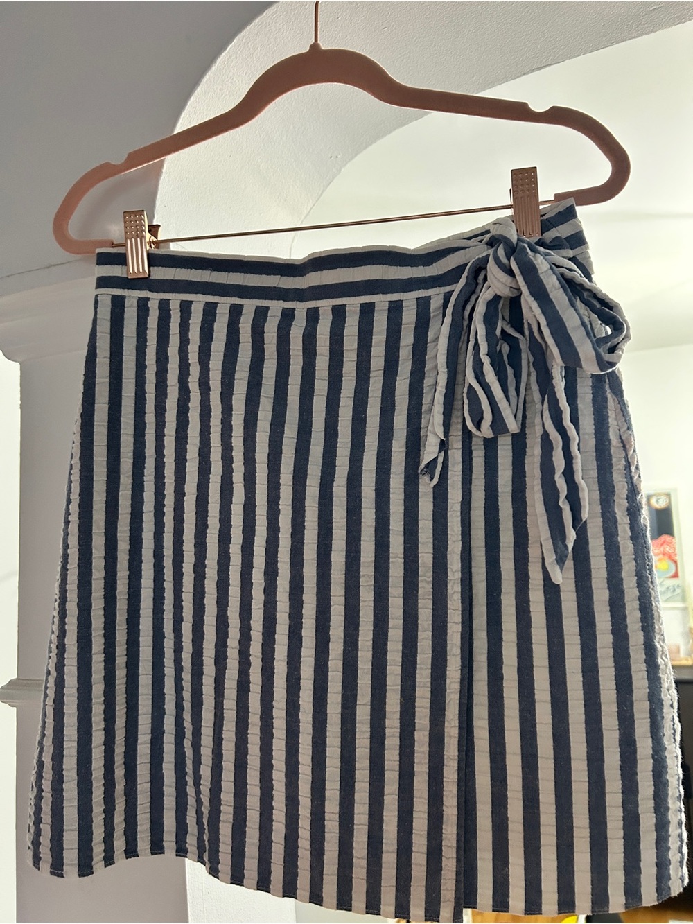 J. Crew Navy & White Vertical Stripe Tie-Waist Mini Skirt